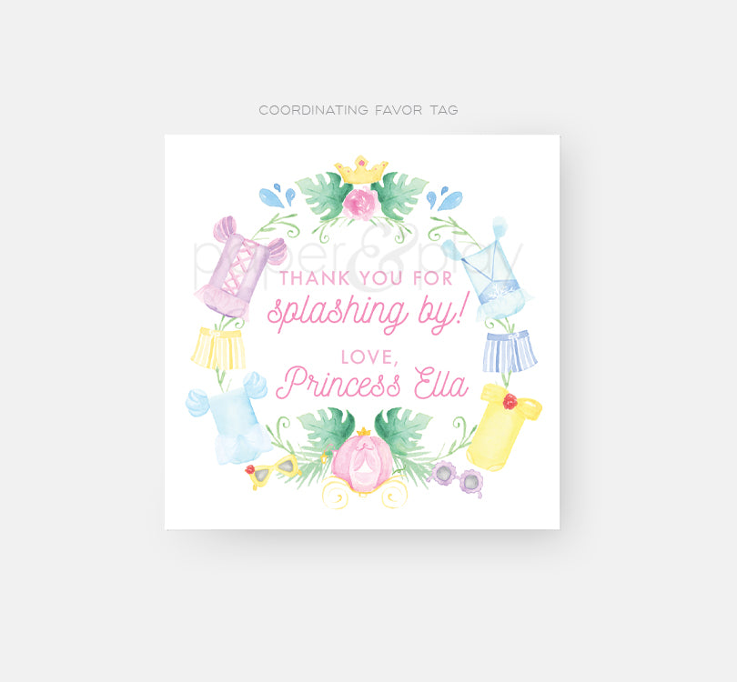 Watercolor Princess Swim Crest Invitation