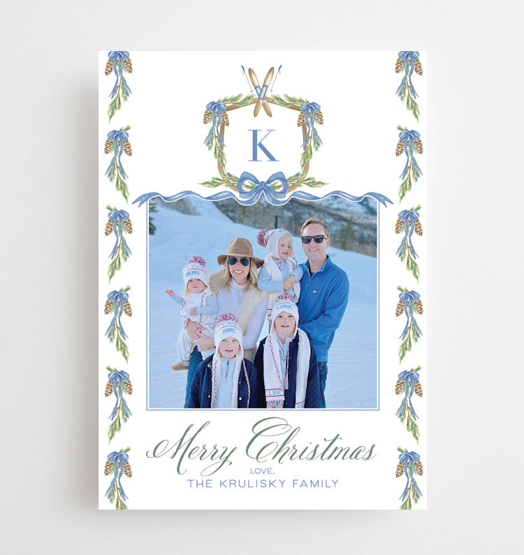 Watercolor Ski Crest Christmas Holiday Cards