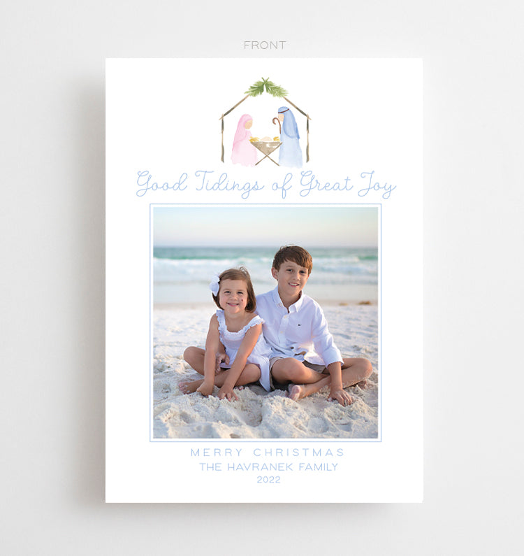 Watercolor Pastel Nativity Christmas Card