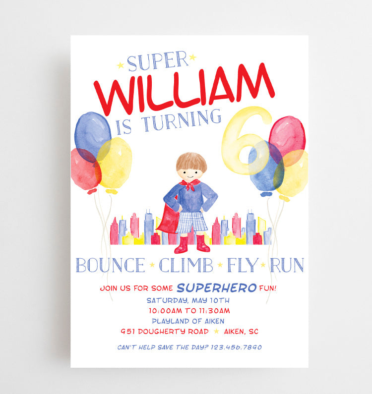 Watercolor Superhero Invitation