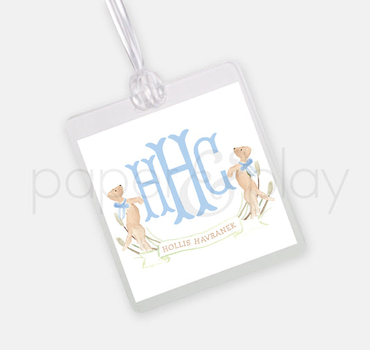 Watercolor Puppy Crest Luggage Tag