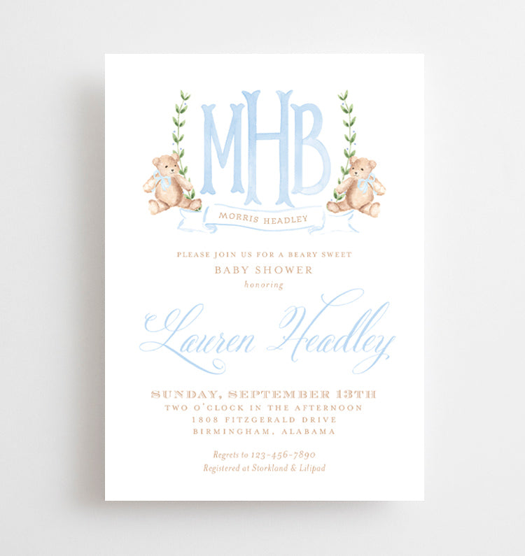 Watercolor Teddy Bear Crest Invitation