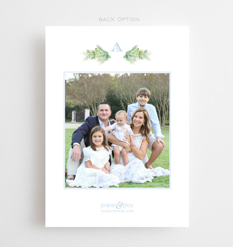 Watercolor Blue Garland Christmas Card