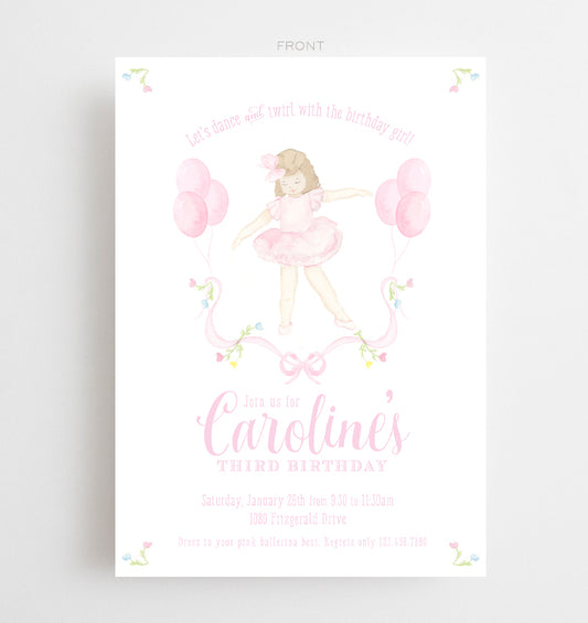 Watercolor Ballerina Invitation