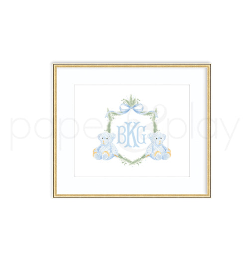 Watercolor Porcelain Bear Crest Art Print