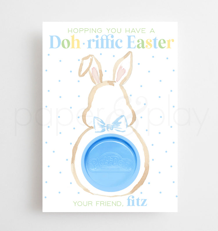 Watercolor Easter Playdoh Bunny Blue Tags