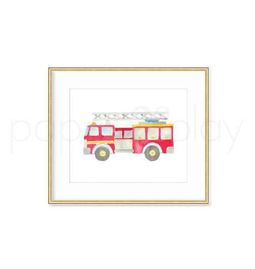 Watercolor Firetruck Art Print