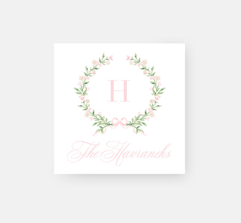 25 Watercolor Pink Floral Wreath Enclosure Cards