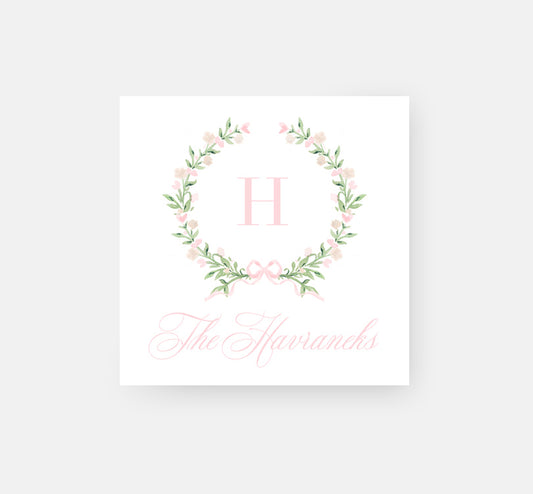 25 Watercolor Pink Floral Wreath Enclosure Cards