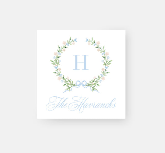 25 Watercolor Blue Floral Wreath Enclosure Cards