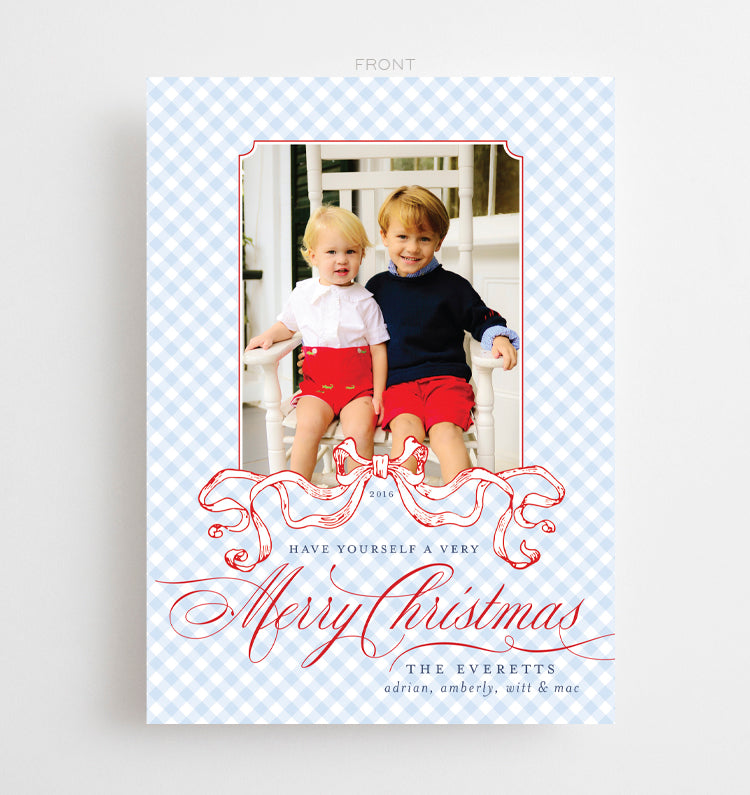 Blue Gingham Photo Holiday Card