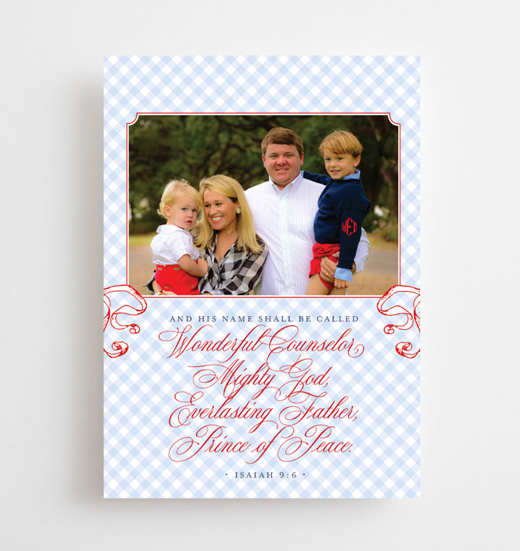 Blue Gingham Photo Holiday Card