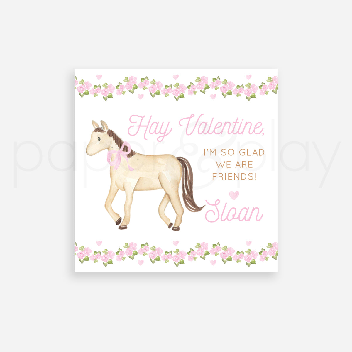 25 Printed Floral Horse Valentine Tags