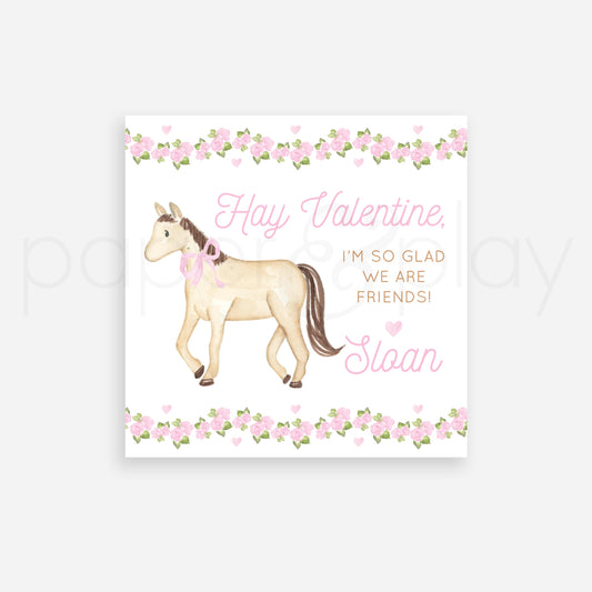25 Printed Floral Horse Valentine Tags