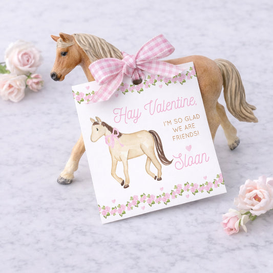 25 Printed Floral Horse Valentine Tags