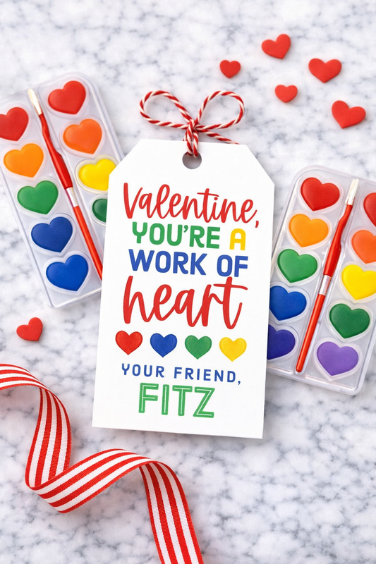 24 Printed Work of Heart Primary Valentine Tags
