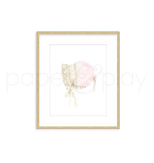 Watercolor Pink Heirloom Bonnet Art Print