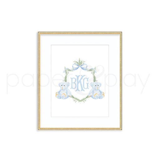 Watercolor Porcelain Bear Crest Art Print