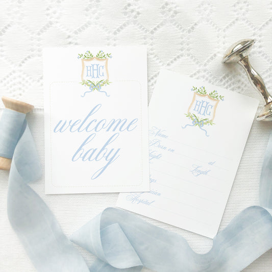 Watercolor Blue Floral Crest Milestone set