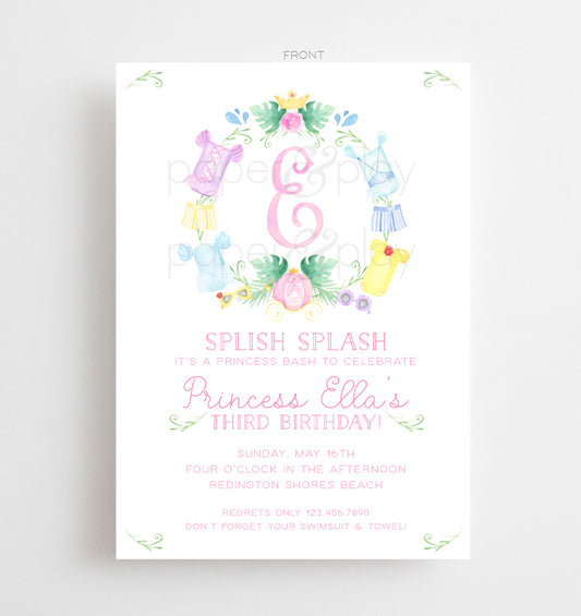 Watercolor Princess Swim Crest Invitation