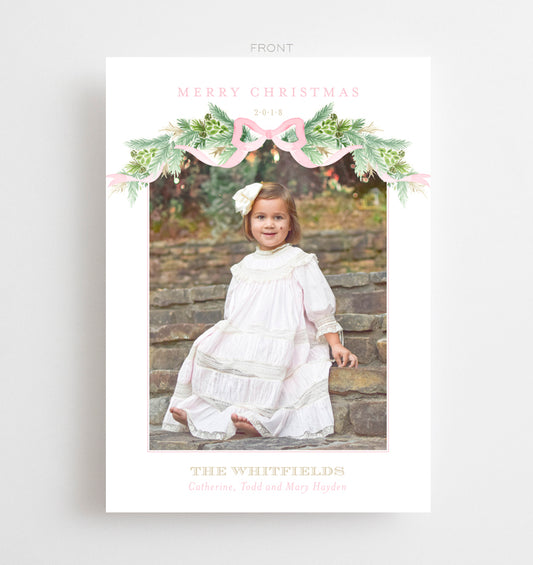 Watercolor Pink Garland Christmas Card