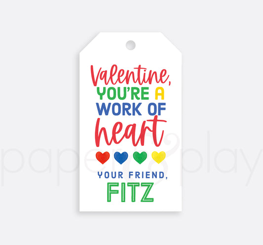 24 Printed Work of Heart Primary Valentine Tags