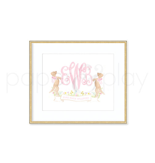 Watercolor Pink Puppy Crest Art Print