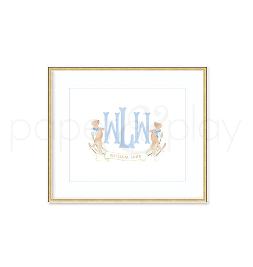 Watercolor Blue Puppy Crest Art Print