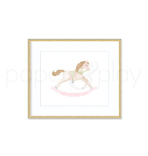 Watercolor Rocking Horse Art Print - Pink