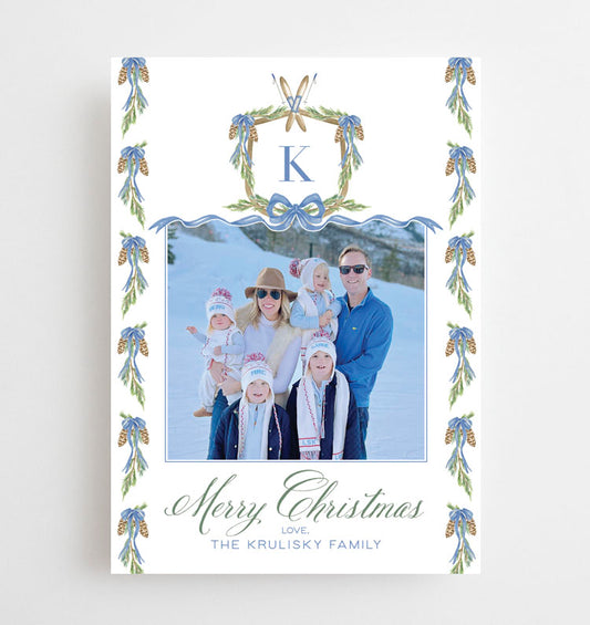 Watercolor Ski Crest Christmas Holiday Cards