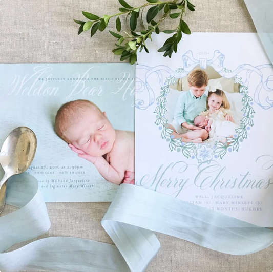 Wreath Christmas Birth Announcement Card