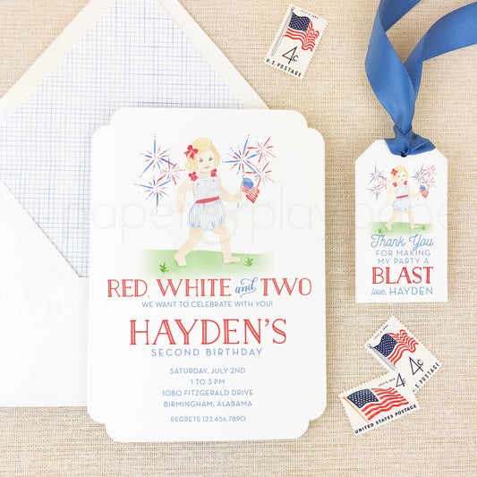 Watercolor Patriotic Girl Invitation