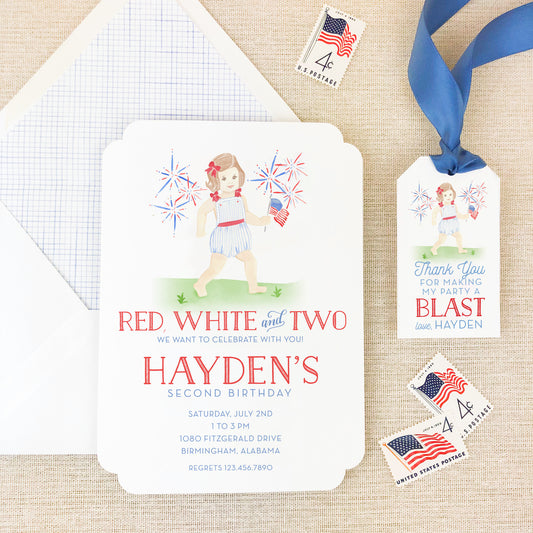 Watercolor Patriotic Girl Invitation