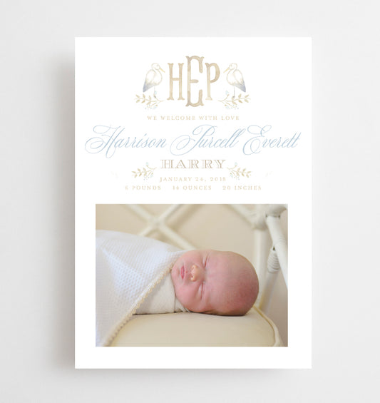 Watercolor Stork Birth Announcement