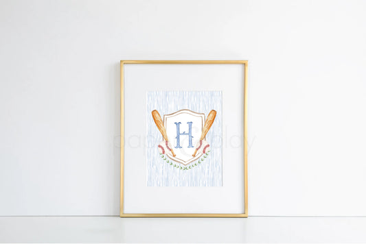 Watercolor Baseball Crest Art Print