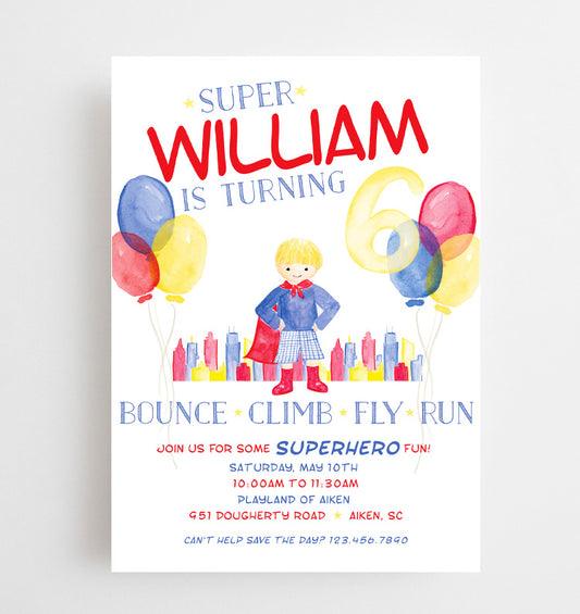 Watercolor Superhero Invitation
