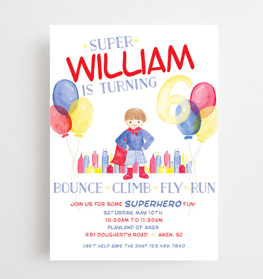 Watercolor Superhero Invitation